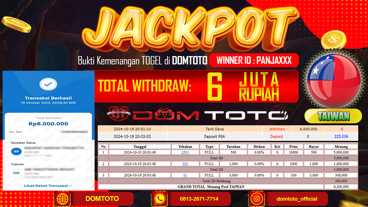 JACKPOT TOGEL TAIWAN 19 OKTOBER 2024